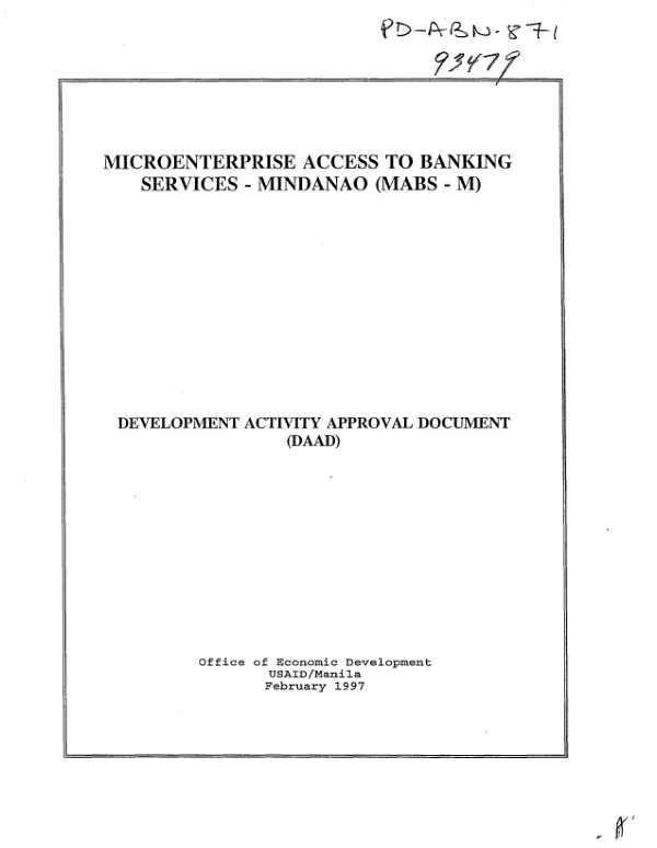 Microenterprise access to banking services-Mindanao (MABS-M) : development activity approval document (DAAD)