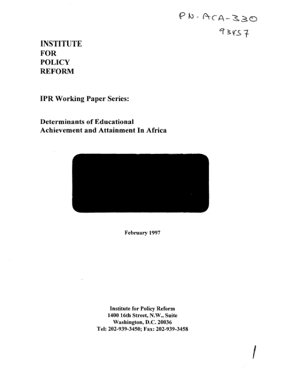 Assessment of the community education fund (CEF), pretest phase, in Tanzania