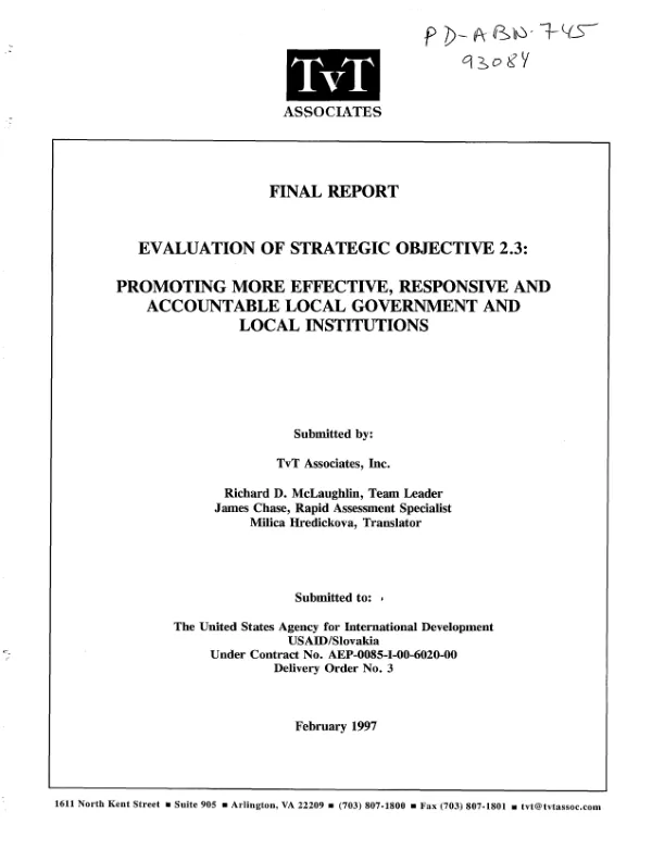 Final report : evaluation of strategic objective 2.3 -- promoting more effective, responsive and accountable local government and local institutions