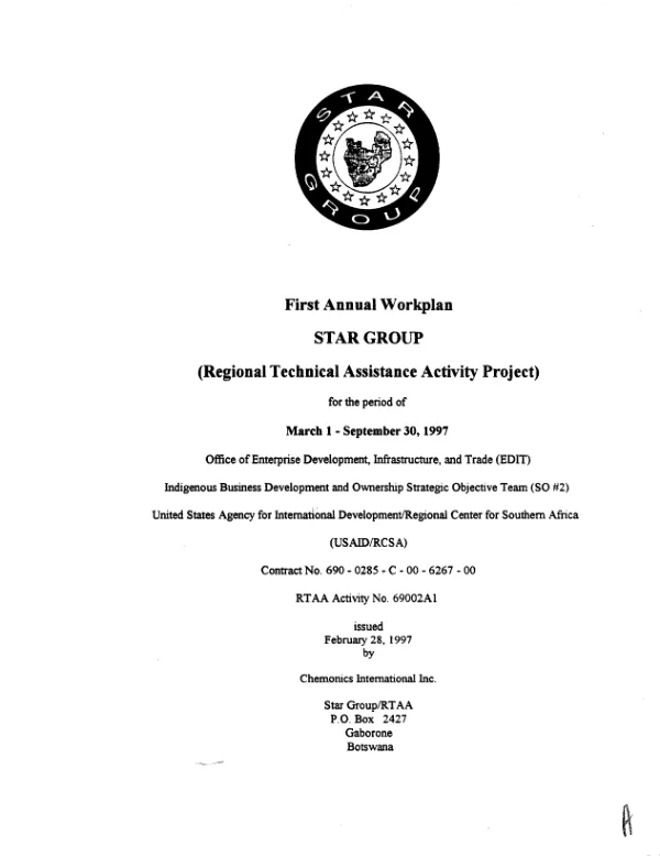 First annual workplan : Star Group (regional technical assistance activity project) for the period of March 1-September 30, 1997