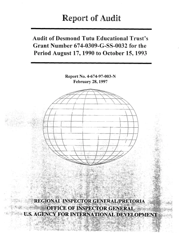 Audit of Desmond Tutu Educational Trust"s grant number 674-0309-G-SS-0032 for the period August 17, 1990 to October 15, 1993