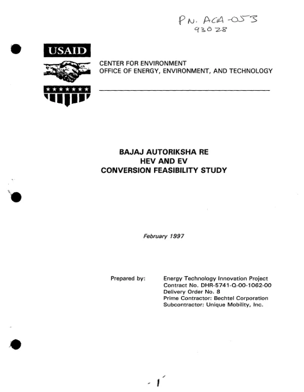 Bajaj autoriksha RE [rear engine], HEV [hybrid electric vehicle], and EV [electric vehicle] conversion feasibility study