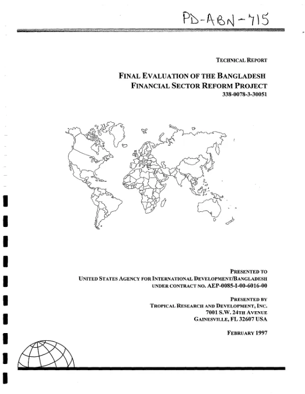 Technical report : final evaluation of the Bangladesh financial sector reform project, 338-0078-3-30051 [i.e. 388-0078-3-30051]