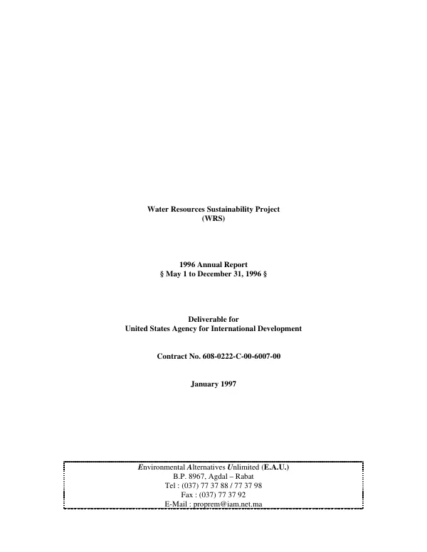 Water resources sustainability project (WRS) : 1996 annual report, May 1 to December 31, 1996