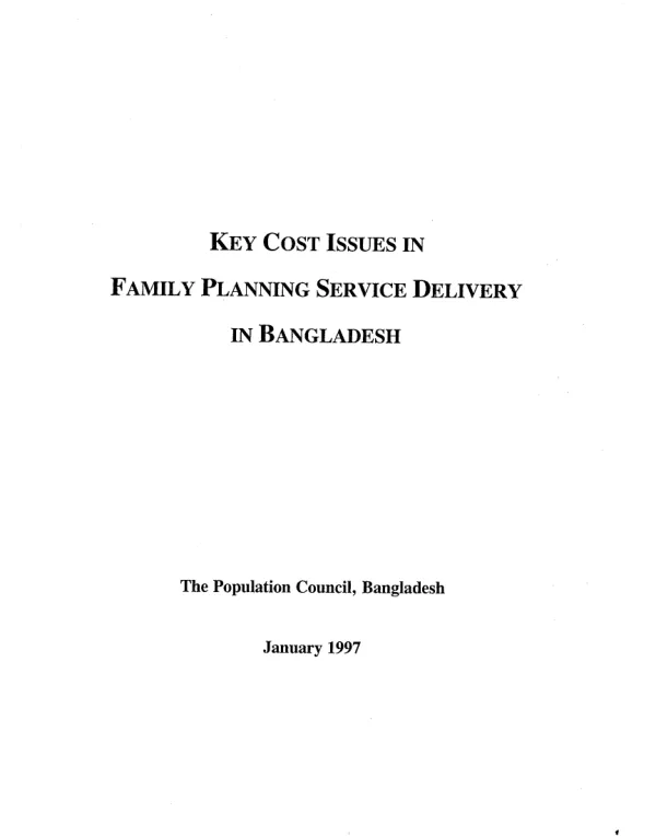 Key cost issues in family planning service delivery in Bangladesh