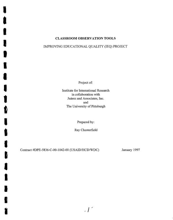 Classroom observation tools : improving educational quality (IEQ) project