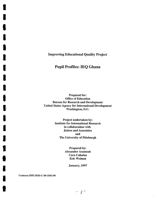 Improving educational quality project : pupil profiles -- IEQ Ghana