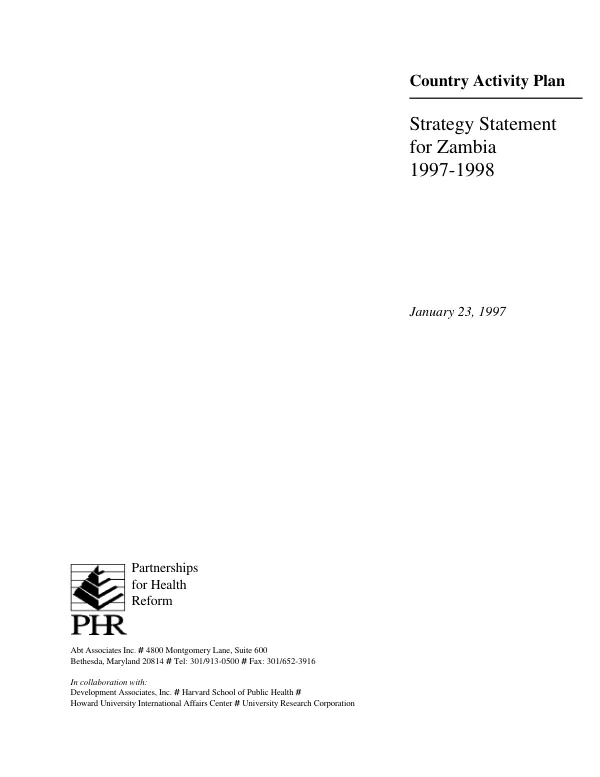 Country activity plan : strategy statement for Zambia, 1997-1998