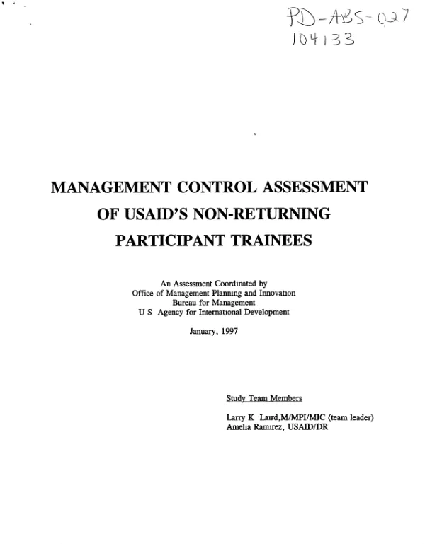 Management control assessment of USAID"s non-returning participant trainees