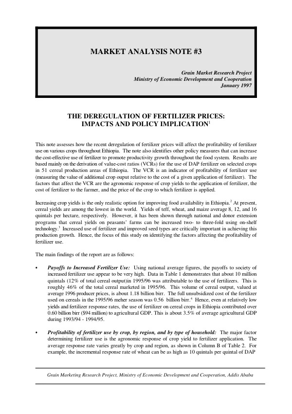 Deregulation of fertilizer prices : impacts and policy implications