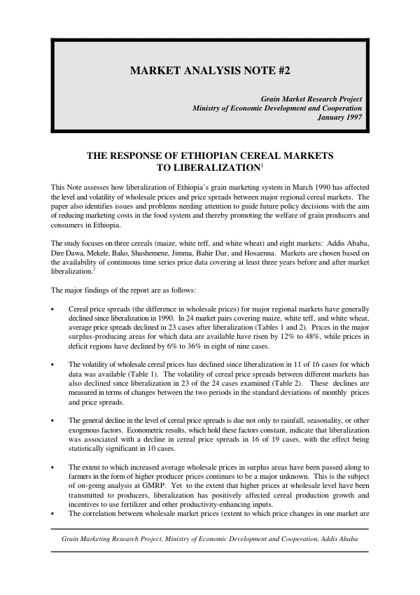 Response of Ethiopian cereal markets to liberalization