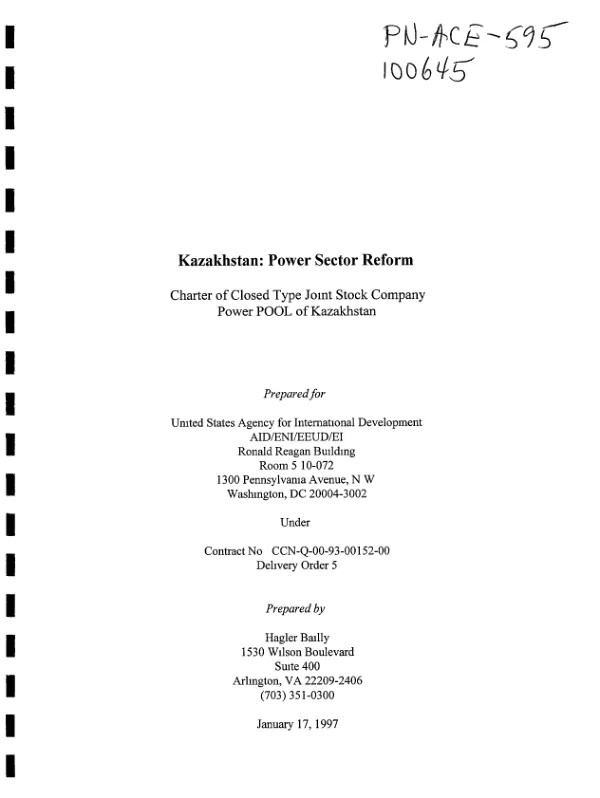 Charter of closed type joint stock company : power POOL of Kazakhstan