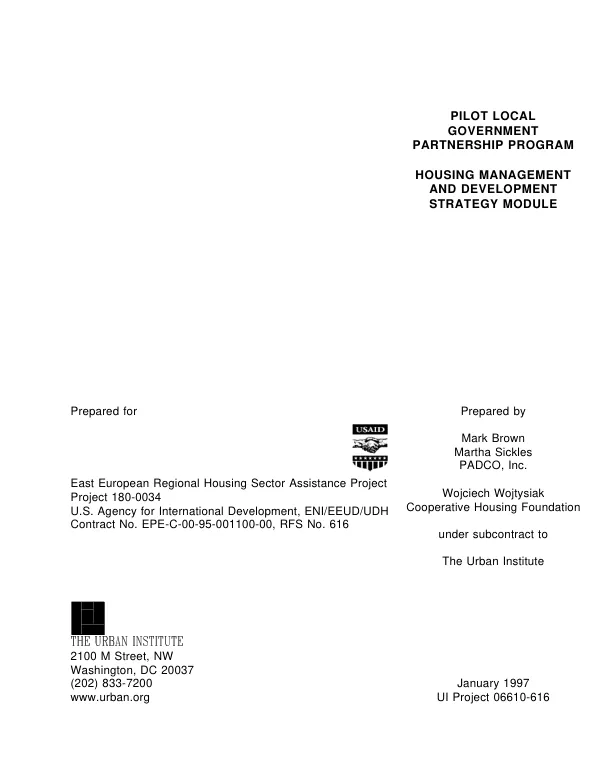 Pilot local government partnership program : housing management and development strategy module