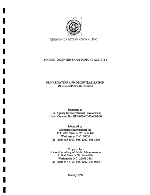 Market-oriented farm support activity [MOFSA] : privatization and decentralization in Cherepovets, Russia