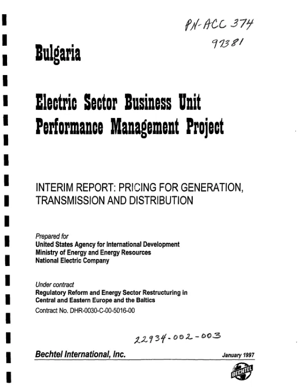 Bulgaria electric sector business unit performance management project interim report : pricing for generation, transmission and distribution