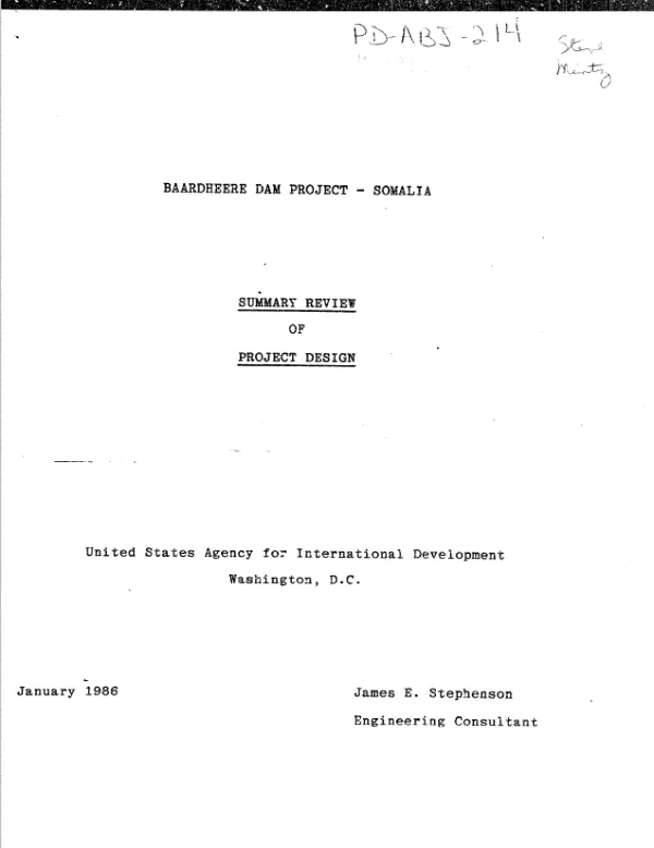 Baardheere Dam project -- Somalia : summary review of project design