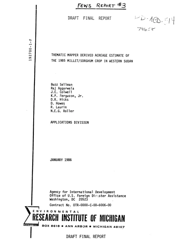 Thematic mapper derived acreage estimate of the 1985 millet/sorghum crop in Western Sudan