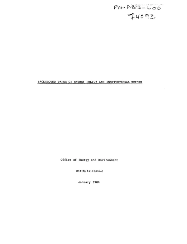 Background paper on energy policy and institutional reform