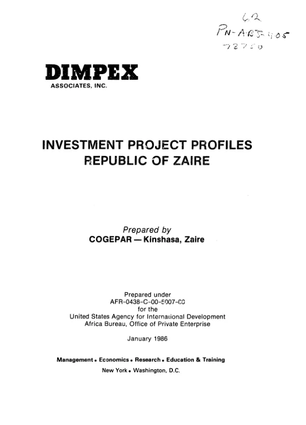 Investment project profiles : Republic of Zaire