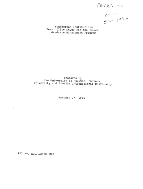 Ecuadorean institutions feasibility study for the Ecuador graduate management program