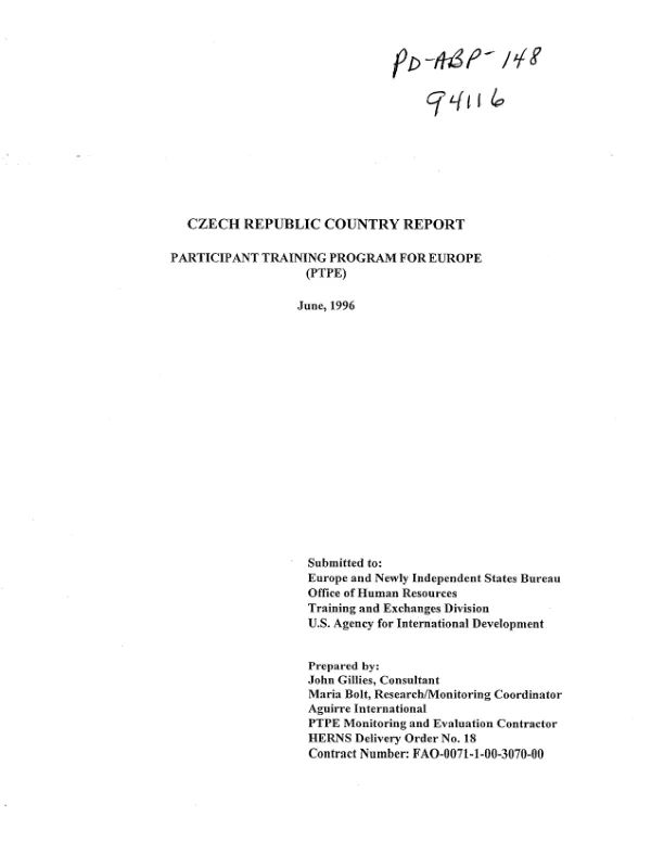 Czech Republic country report : participant training program for Europe (PTPE)