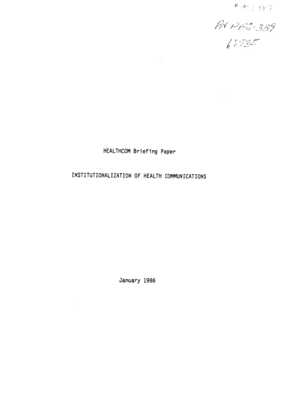 HEALTHCOM briefing paper : institutionalization of health communications