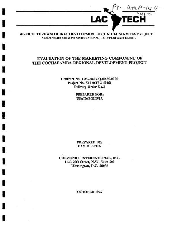 Evaluation of the marketing component of the Cochabamba regional development project