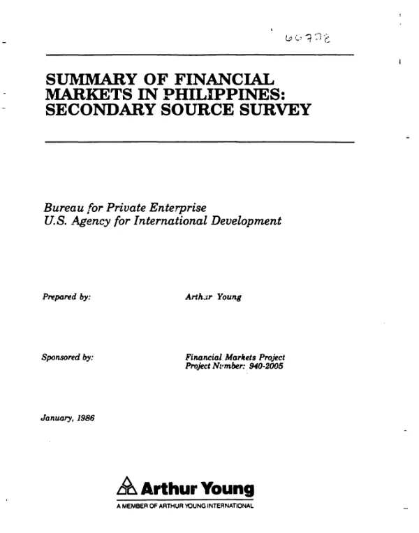 Summary of financial markets in Philippines : secondary source survey