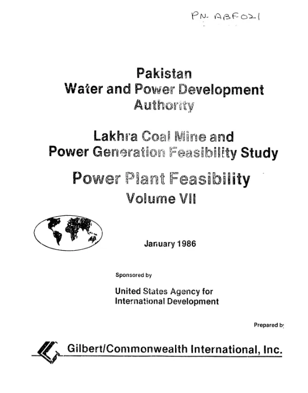 Lakhra coal mine and power generation feasibility study : power plant feasibility, volume VII