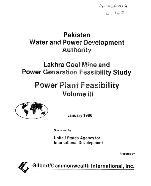 Lakhra coal mine and power generation feasibility study : power plan feasibility, volume III
