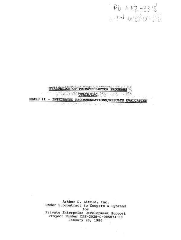 Evaluation of private sector programs, USAID/LAC : phase II -- integrated recommendations/results evaluation