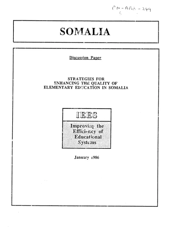 Somalia : discussion paper -- strategies for enhancing the quality of elementary education in Somalia