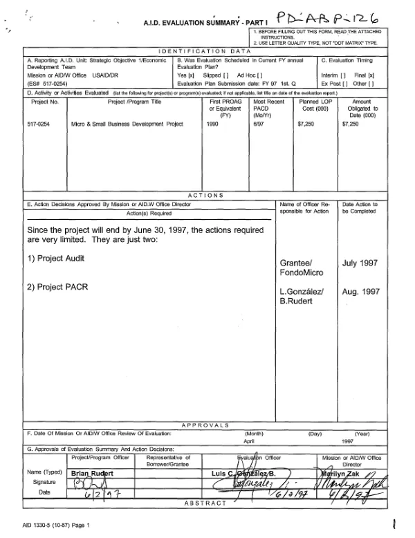 Micro and small business development project -- final evaluation