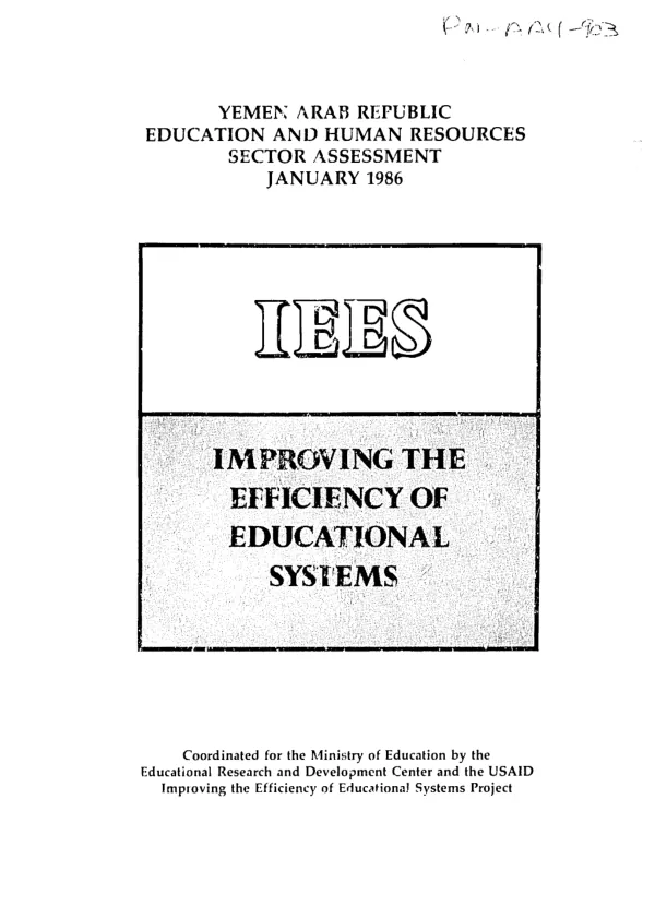 Yemen Arab Republic, education and human resources sector assessment