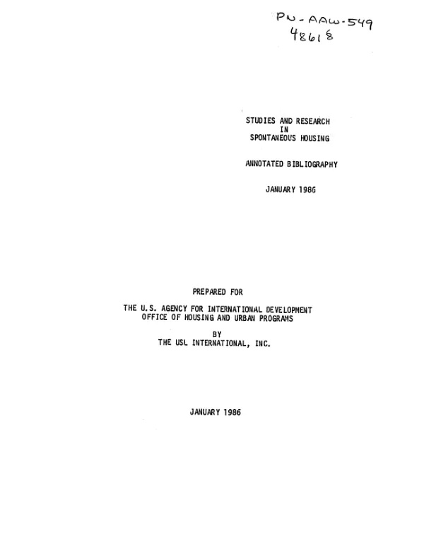 Studies and research in spontaneous housing : annotated bibliography