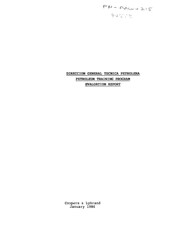 Direccion General Tecnica Petrolera, petroleum training program : evaluation report