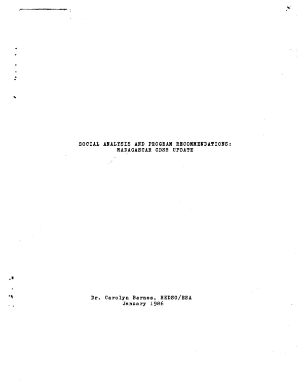 Social analysis and program recommendations : Madagascar CDSS update