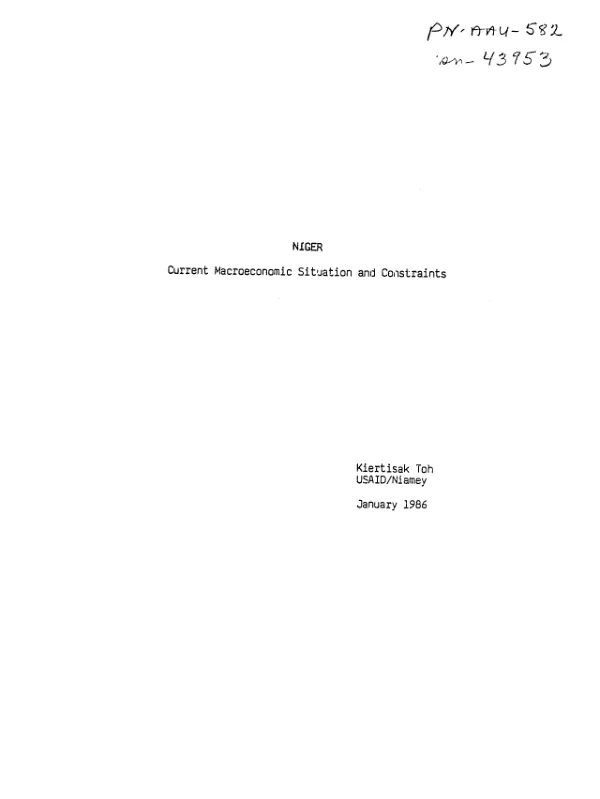 Niger : current macroeconomic situation and constraints
