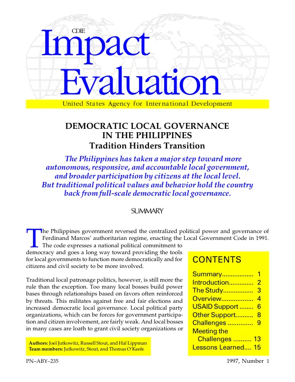 Democratic local governance in the Philippines : tradition hinders transition