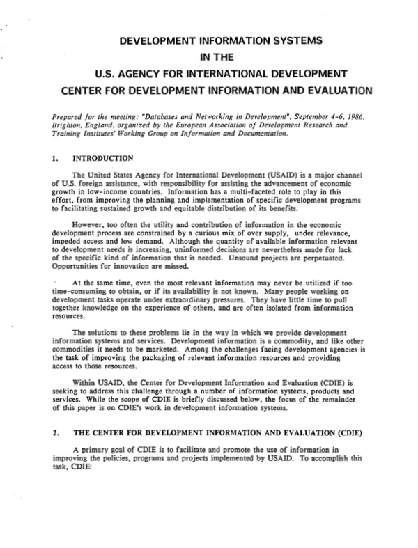 Development information systems in the U.S. Agency for International Development, Center for Development Information and Evaluation