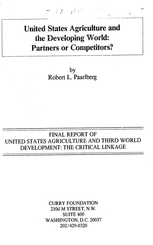 U.S. agriculture and the developing world : partners or competitors? -- Final report of US agriculture and Third World development : the critical linkage