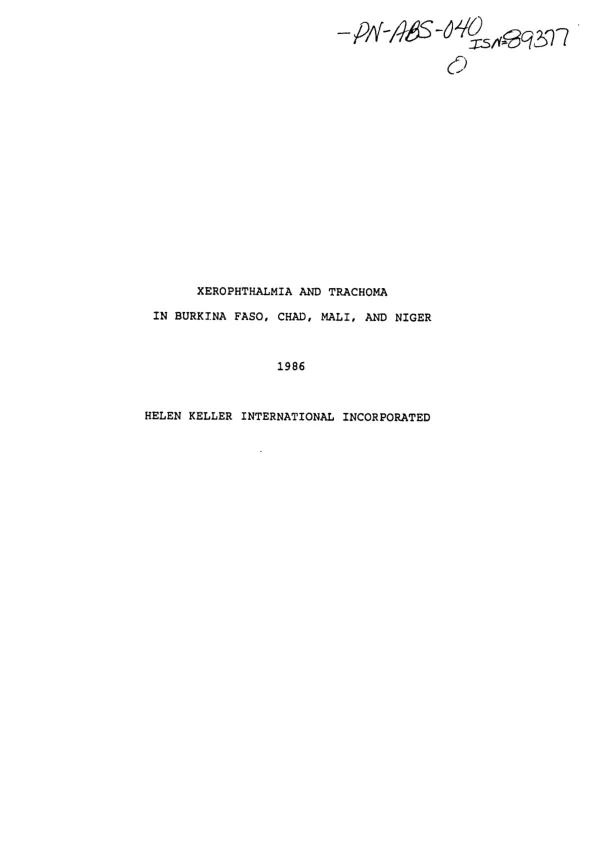 Xerophthalmia and trachoma in Burkina Faso, Chad, Mali, and Niger