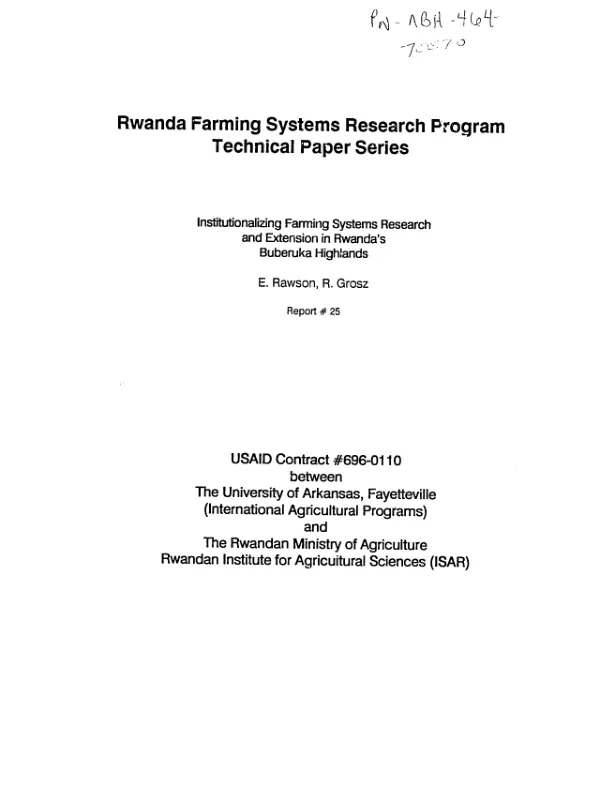 Institutionalizing farming systems research and extension in Rwanda"s Buberuka Highlands