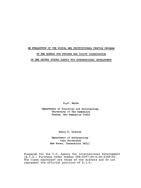 Evaluation of the social and institutional profile program of the Bureau for Program and Policy Coordination of the United States Agency for International Development