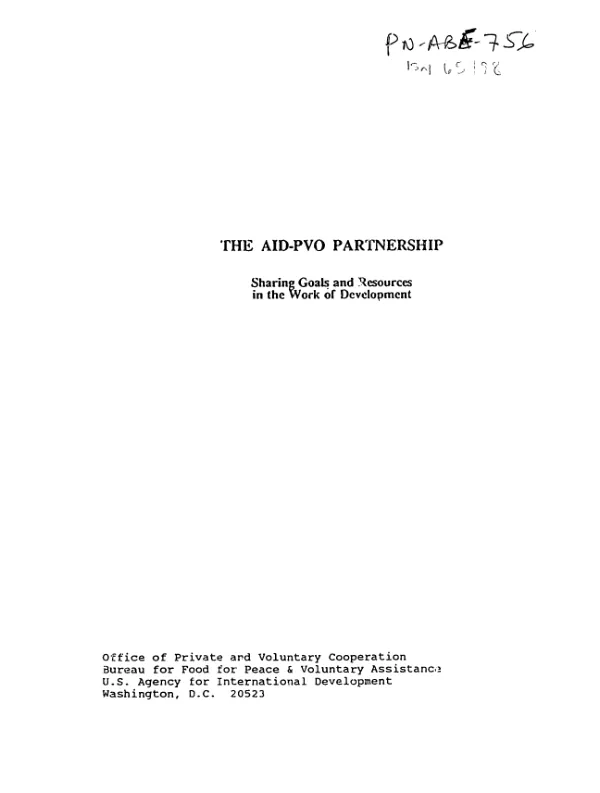 AID-PVO partnership : sharing goals and resources in the work of development