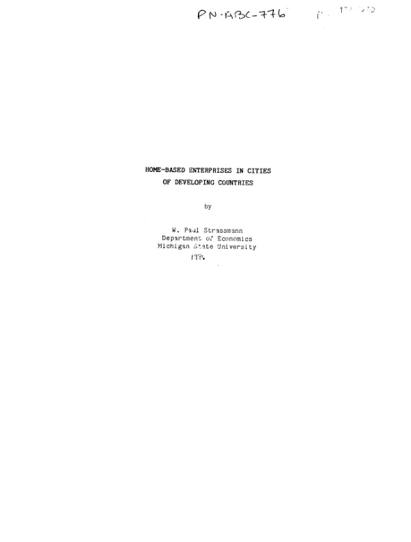 Home-based enterprises in cities of developing countries
