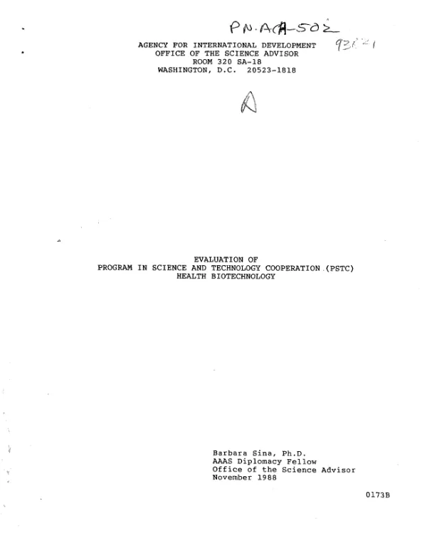 Evaluation of program in science and technology cooperation (PSTC) : health biotechnology