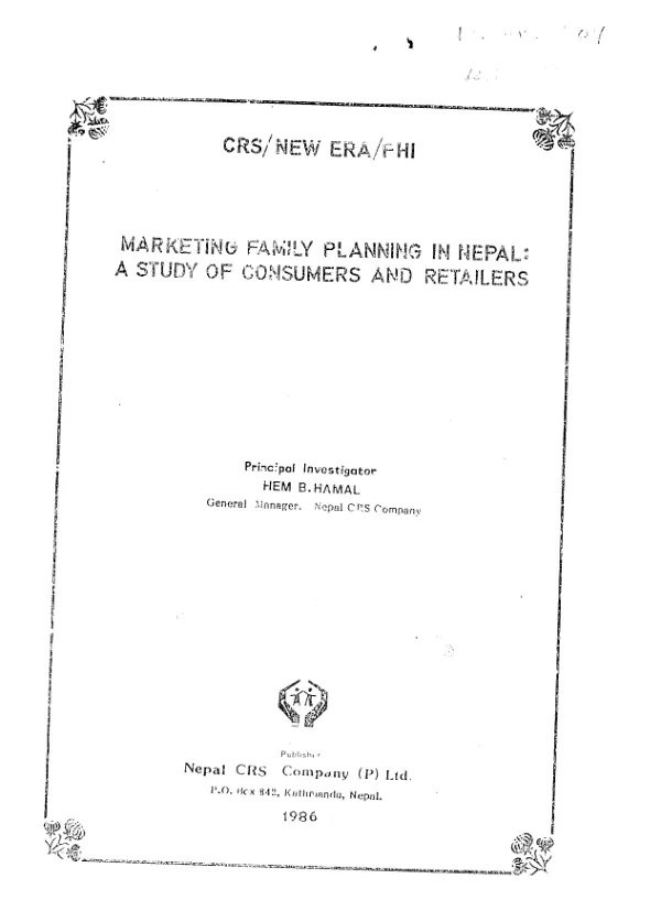 Marketing family planning in Nepal : a study of consumers and retailers