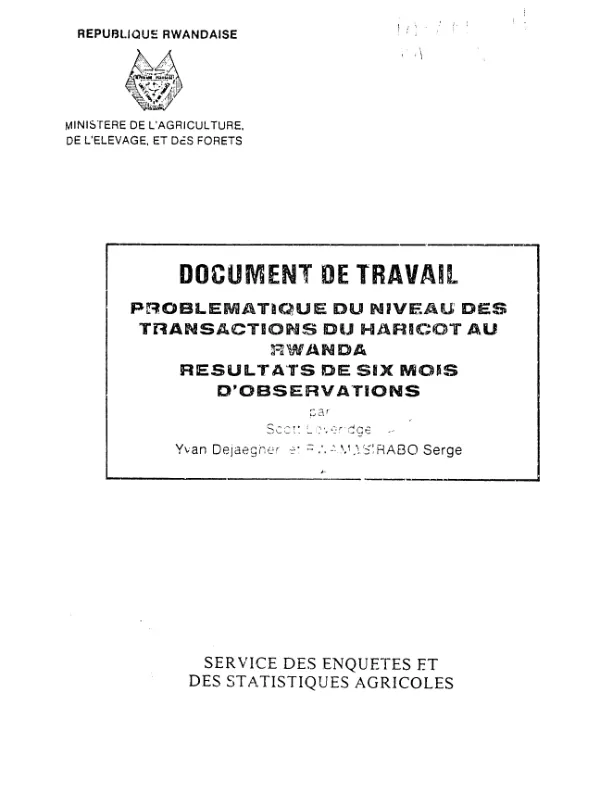 Problematique du niveau des transactions du haricot au Rwanda : resultats de six mois d"observations