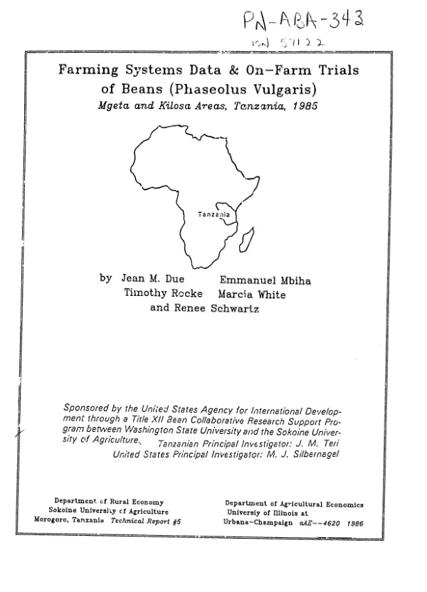 Farming systems data and on-farm trials of beans (phaseolus vulgaris) : Mgeta and Kilosa areas, Tanzania, 1985
